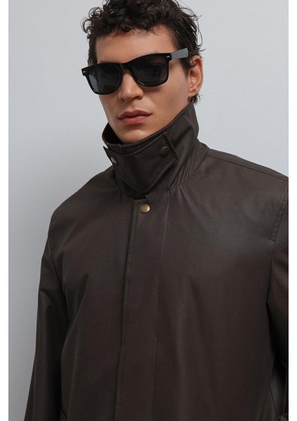 Kahve Kontrast Yaka Teknik Erkek Trençkot indirimleri