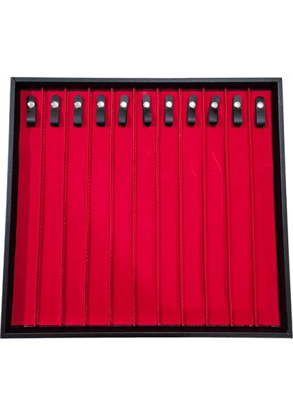 11'li Tesbih & Bileklik Sunum Tablası (Ahşap Kasa) Siyah Deri 35X38 cm fiyatları