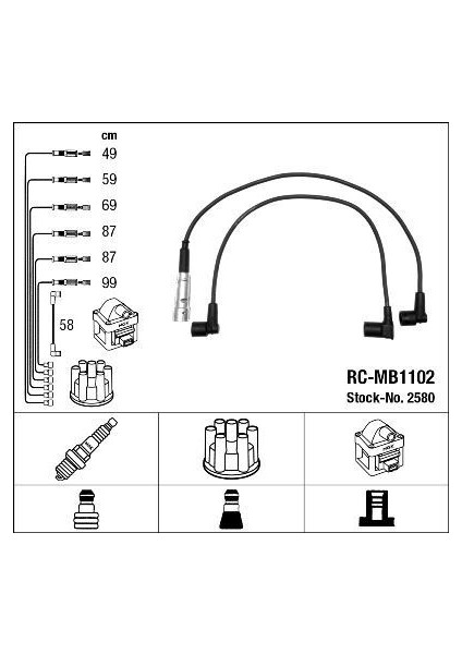 2580 - Atesleme Kablosu Setı Mercedes M110 W123 S123 C123 W460 W126 R107