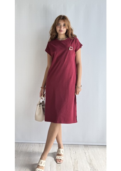 Kadın Bisiklet Yaka Kısa Kol Broş Detaylı Elbise fiyatları