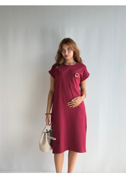 Kadın Bisiklet Yaka Kısa Kol Broş Detaylı Elbise indirimleri