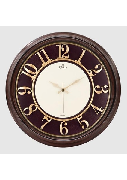 1963-EK Duvar Saati Kahverengi Ahşap Görünüm Içi Bordo Çerçeve 46CM Kabartma Rakamlı Selefon Korumalı Amerikan Bristol Kadran Metal Akrep/yelkovan/saniye Akar Saniyeli Mekanizma Mineral Cam