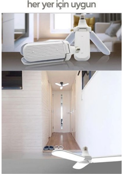 Pervane Ampül 50 W 3 Kollu Katlanır Pervane LED Ampül Tasarruflu Kanatlı LED 4500 Lm 6500K Beyaz Bey