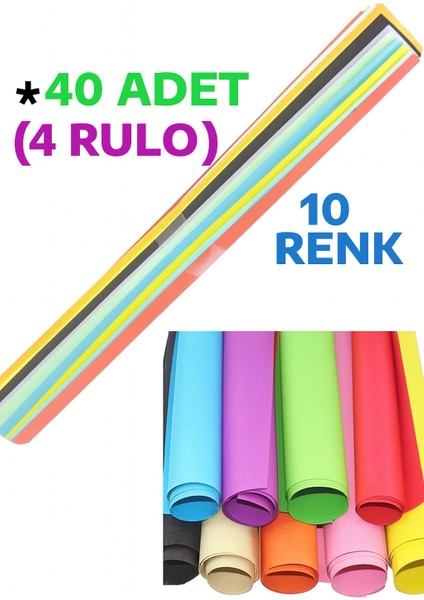 40 Adet 50X70 cm Fon Kartonu 10 Renk(4 Rulo) Karton Kağıt
