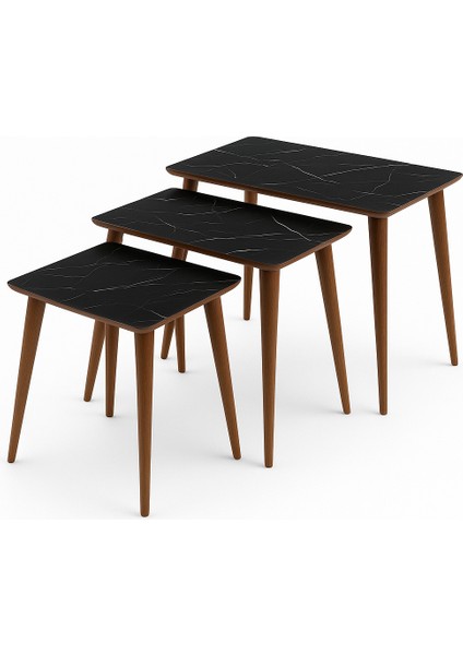 Istanbul Siyah Mermer 3'lü Zigon Sehpa %100 Mdf fırsatları