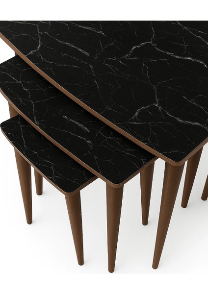 Istanbul Siyah Mermer 3'lü Zigon Sehpa %100 Mdf indirimleri