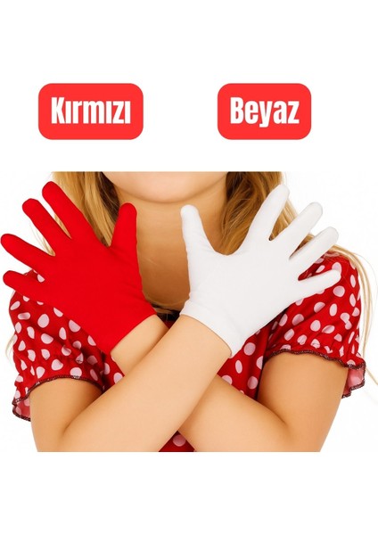Unisex Çocuk Kırmızı Beyaz Renk & Bando & Pandomim & Gösteri & Merasim Eldiveni & 23 Nisan & 19 Mayıs & 29 Ekim
