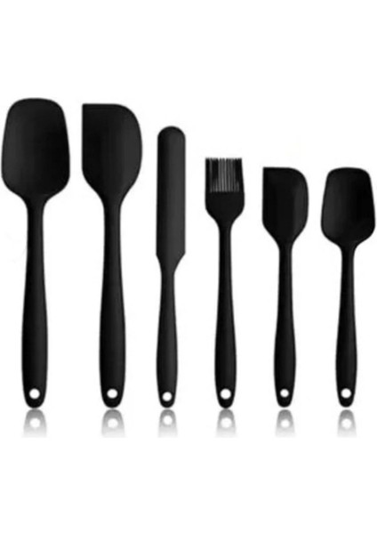Isıya Dayanıklı Yanmaz Yapışmaz Silikon Spatula Seti 6 Parça Siyah