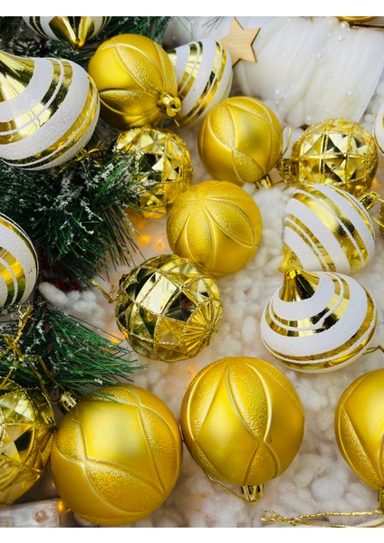 Yılbaşı Çam Ağacı Süsü Gold Altın Beyaz Desenli Top Süs 6 cm 24 Lü Paket Cici Top fiyatları