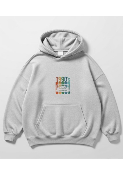 1990'S Tasarım Baskılı Siyah Oversize Unisex Kapüşonlu Sweatshirt Hoodie modelleri