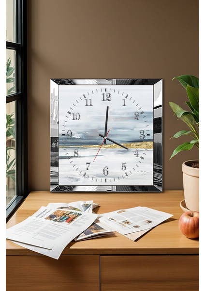 Gümüş Çerçeveli Bulutların Arasında Temalı Dekoratif Mdf Duvar Saati