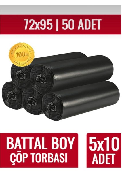 Battal Boy Çöp Torbası 5'li (5X10 50 Adet) Battal Boy Çöp Torbası Yırtılmaz Taşınma Poşeti Eşya Poşeti