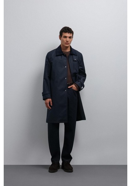 Lacivert Kontrast Yaka Teknik Erkek Trençkot fiyatları