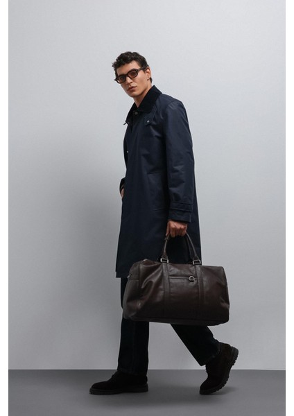 Lacivert Kontrast Yaka Teknik Erkek Trençkot modelleri