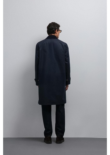 Lacivert Kontrast Yaka Teknik Erkek Trençkot fırsatları