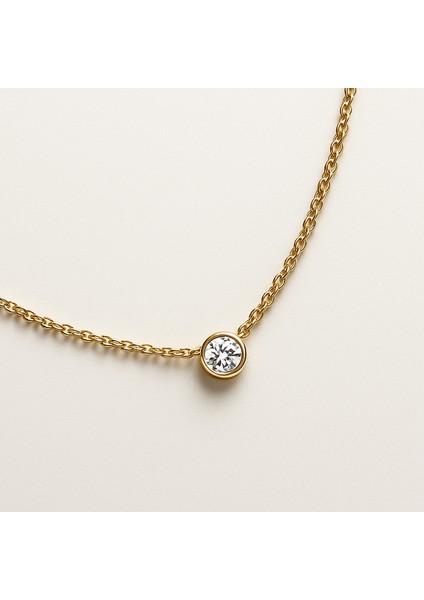 14 Ayar Altın Yuvarlak Tek Taşlı Zincir Kolye fırsatları