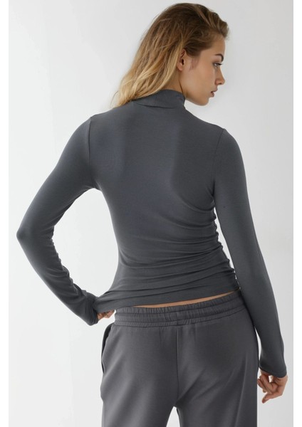 Kadın Slim Fit Yarım Balıkçı Yaka Bluz Busem Collection Grey modelleri