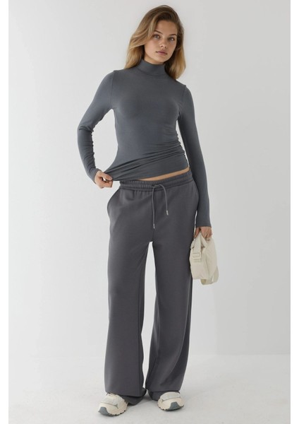 Kadın Slim Fit Yarım Balıkçı Yaka Bluz Busem Collection Grey