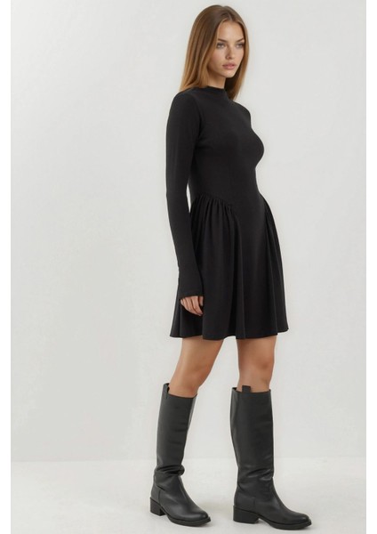 Kadın Yumuşak Dokulu Kayık Yaka Mini Elbise Busem Collection Black fiyatları