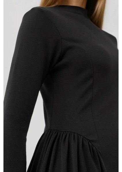 Kadın Yumuşak Dokulu Kayık Yaka Mini Elbise Busem Collection Black fırsatları