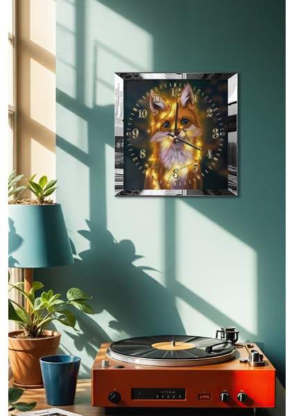 Gümüş Çerçeveli Tilki Temalı Dekoratif Mdf Duvar Saati fırsatları