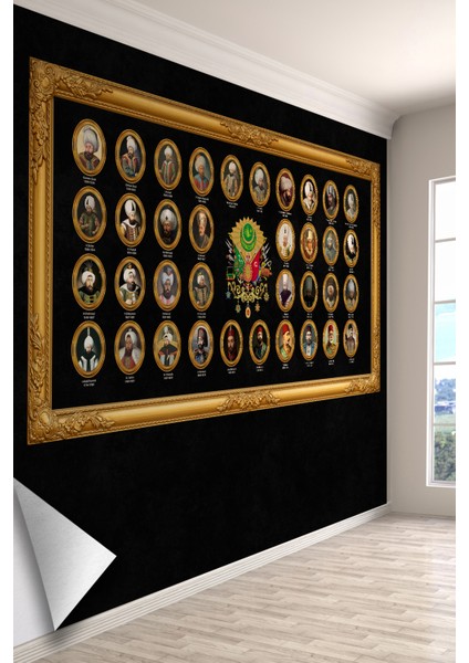 Osmanlı Padişahları Portreli Tek Parça Tekstil Duvar Kağıdı