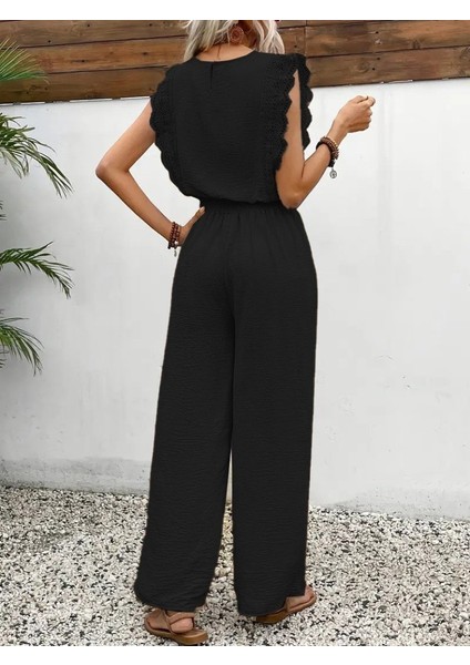 Kadın Kolsuz Bisiklet Yaka Aerobin Bluz & Bağcıklı Rahat Pantolon Takım – Yazlık Spor Şıklık, Büyük Beden / Siyah modelleri