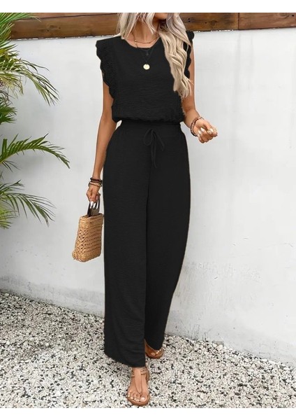 Kadın Kolsuz Bisiklet Yaka Aerobin Bluz & Bağcıklı Rahat Pantolon Takım – Yazlık Spor Şıklık, Büyük Beden / Siyah fırsatları