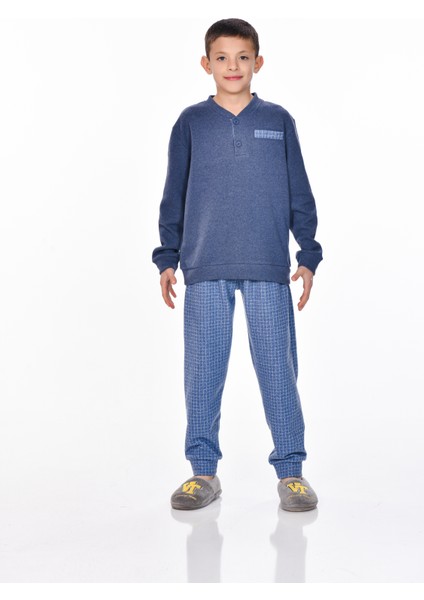 Mooncover Erkek Kışlık Pamuklu Göğüs Cebi Detaylı Pijama Takımı – Baba-Oğul