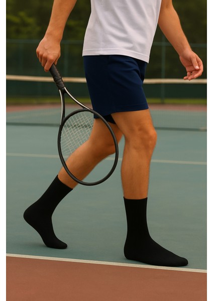 Havlu Erkek Tenis Çorabı 12 Çift Siyah
