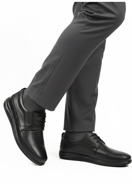 Siyah Bağcıklı Jel Taban Anatomik Hakiki Deri Erkek Casual Ayakkabı 478 M