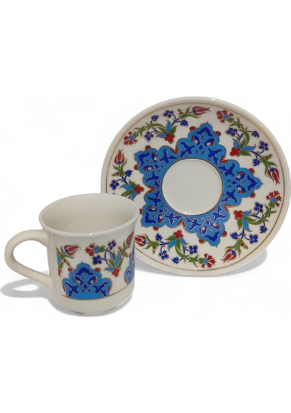 Kütahya Kahve Seti (5 Parça) - Porselen Tepsi + 2 Fincan + 2 Altlık - Kadife Hediye Kutusu