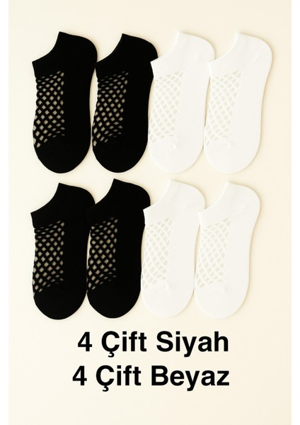 Fileli Patik Kadın Çorabı 8 Çift Siyah-Beyaz fiyatları
