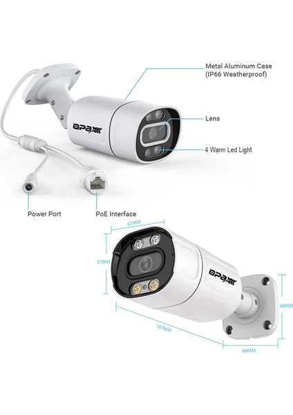 -3028 5mp Ip Tft Cardlı H.265+ 4 Warm Lıght Full Color 3.6 mm Metal Bullet Camera fiyatları