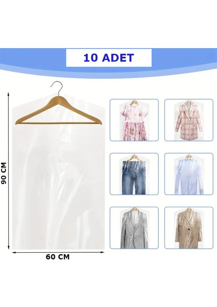10 Adet 60*90 cm Şeffaf Elbise Poşeti, Askı Delikli Omuz Kesimli Koruyucu Elbise Kıyafet Hurcu
