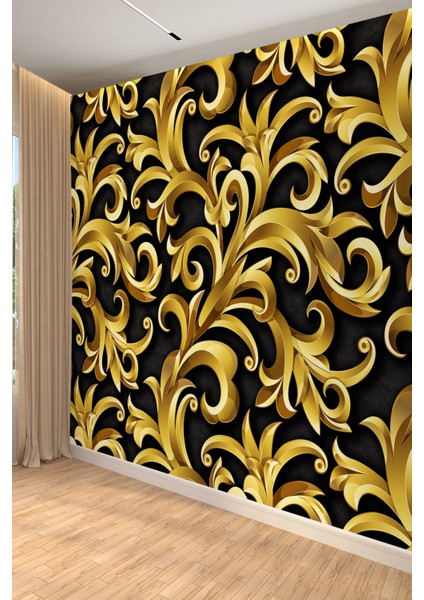 Siyah Altın Barok Dal Desenli Tekstil Duvar Kağıdı fiyatları