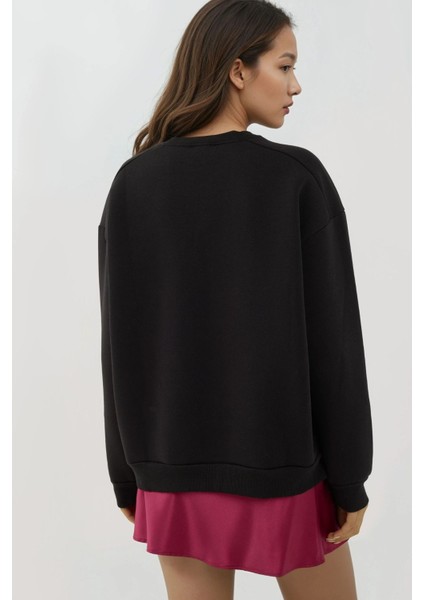 Kadın Şardonlu Fermuar Detaylı Bisiklet Yaka Sweatshirt Busem Collection Black fırsatları