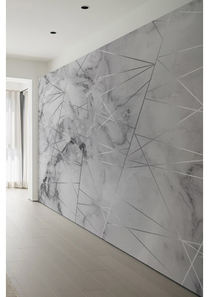 Geometrik Çizgili Gri Mermer Tekstil Duvar Kağıdı