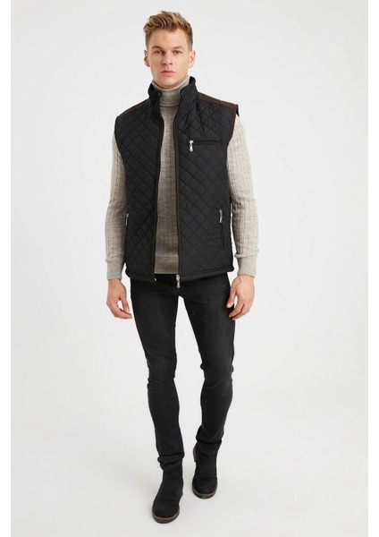 Erkek Siyah Polar Astarlı Rahat Kalıp Kapitone Yelek 4480 modelleri