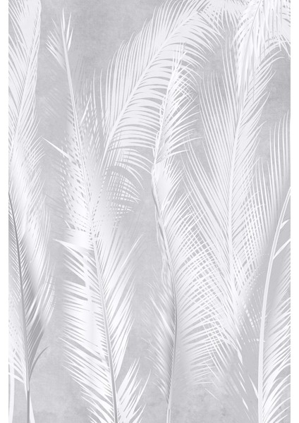 Gri Tropikal Yaprak Desenli Tek Parça Silinebilir Duvar Kağıdı modelleri
