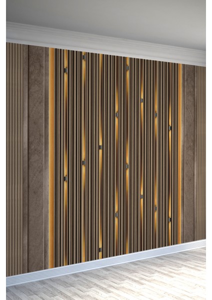 Modern Ahşap Çizgili LED Efektli Tekstil Duvar Kağıdı – Otel, Kafe ve Ev Dekorasyonu fiyatları