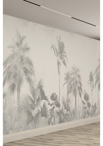 Modern Gri Palmiye ve Tropikal Ağaç Desenli Tekstil Duvar Kağıdı fiyatları