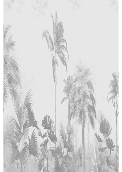 Modern Gri Palmiye ve Tropikal Ağaç Desenli Tekstil Duvar Kağıdı modelleri