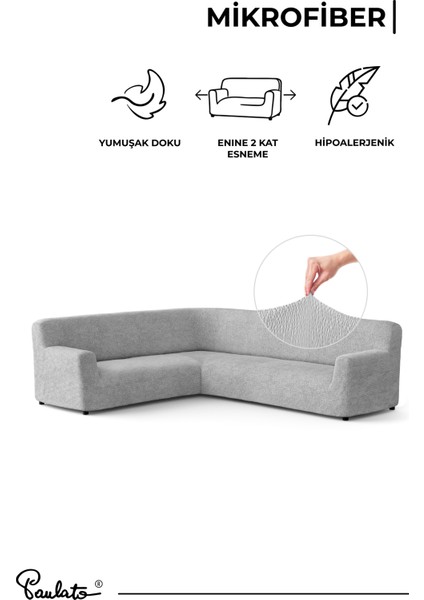 Lastikli Esnek ve Yıkanabilir Piliseli Açık Gri Köşe Koltuk Kılıfı indirimleri