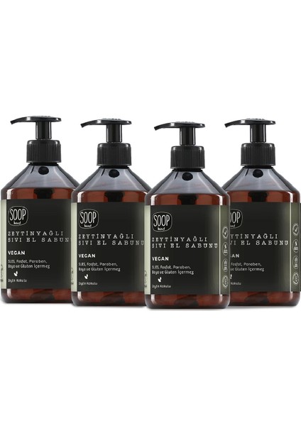 Sıvı El Sabunu Zeytinyağlı 4 x 500 ml | %100 Saf Zeytinyağlı | Vegan Ve Doğal İçerik | Kolay Durulanır