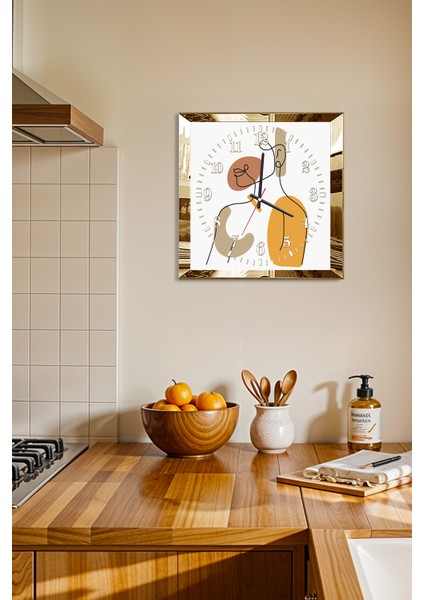 Gold Çerçeveli Minimalist Soyut Desenler Temalı Dekoratif Mdf Duvar Saati fiyatları