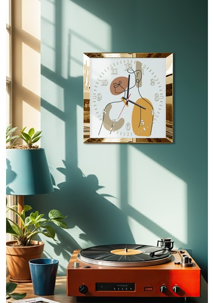 Gold Çerçeveli Minimalist Soyut Desenler Temalı Dekoratif Mdf Duvar Saati fırsatları
