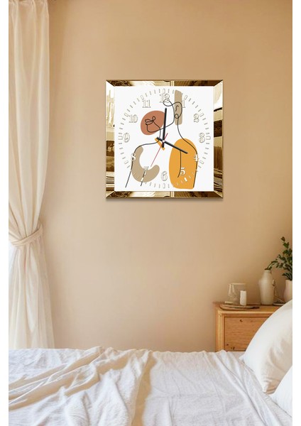 Gold Çerçeveli Minimalist Soyut Desenler Temalı Dekoratif Mdf Duvar Saati indirimleri