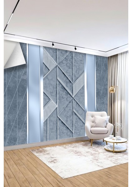 Modern Mavi Geometrik Panelli Tek Parça Duvar Kağıdı fiyatları