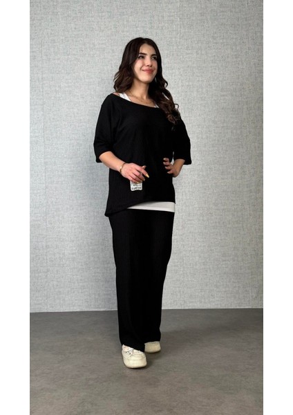 Kadın Kısa Kollu Omuzlardan Açık Yarasa Kollu Bürümcük Bluz ve Pantolon ve Viskon Atlet modelleri